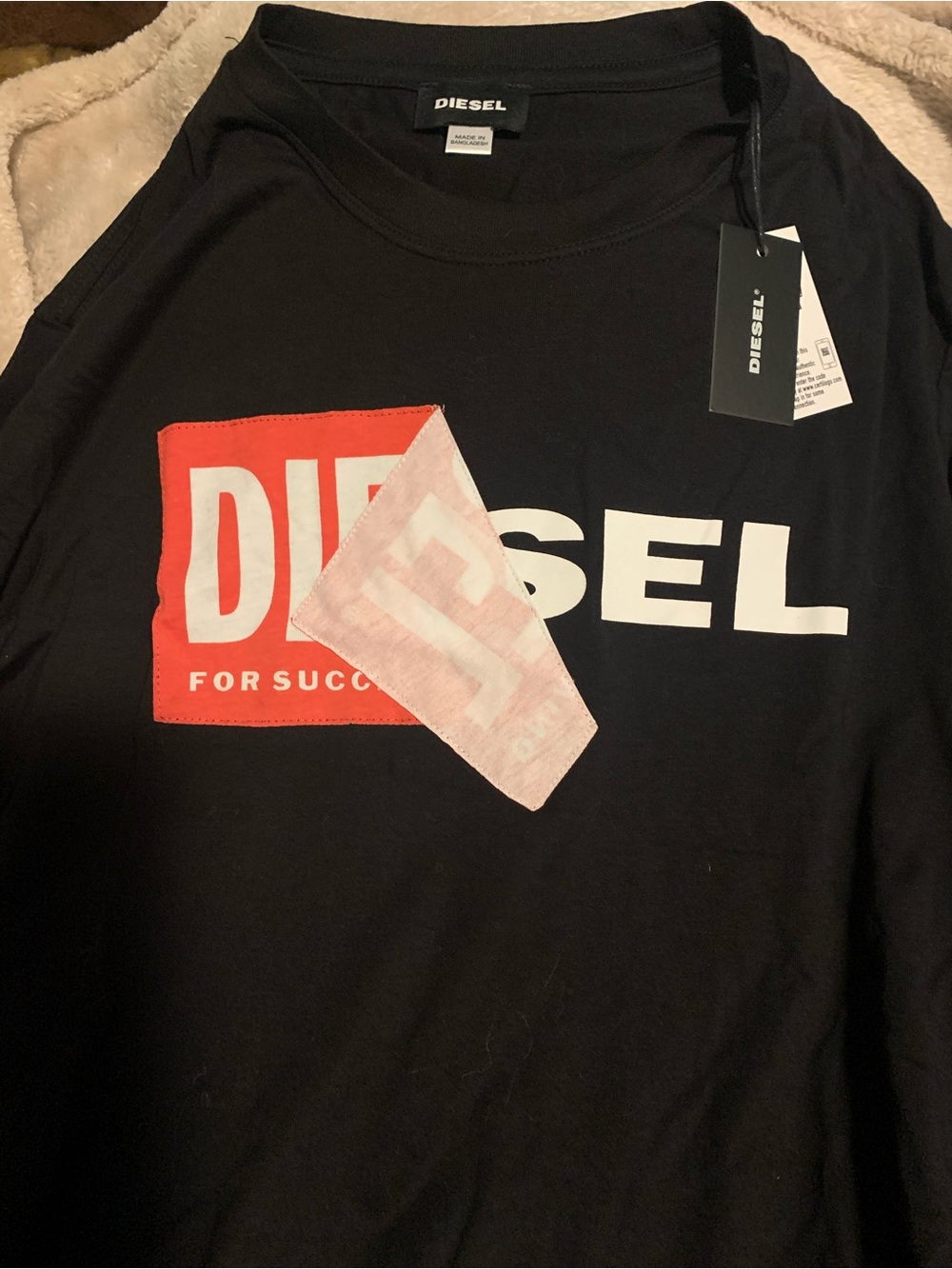 Diesel Black Long-Sleeve Tee with Red & White Logo